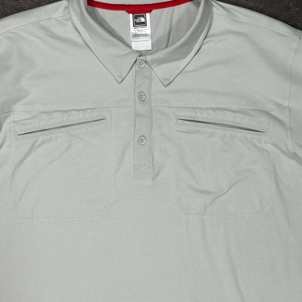 The North Face Polo Shirt Mens XL Grey Solid Zip Pocket Short Sleeve Hiking